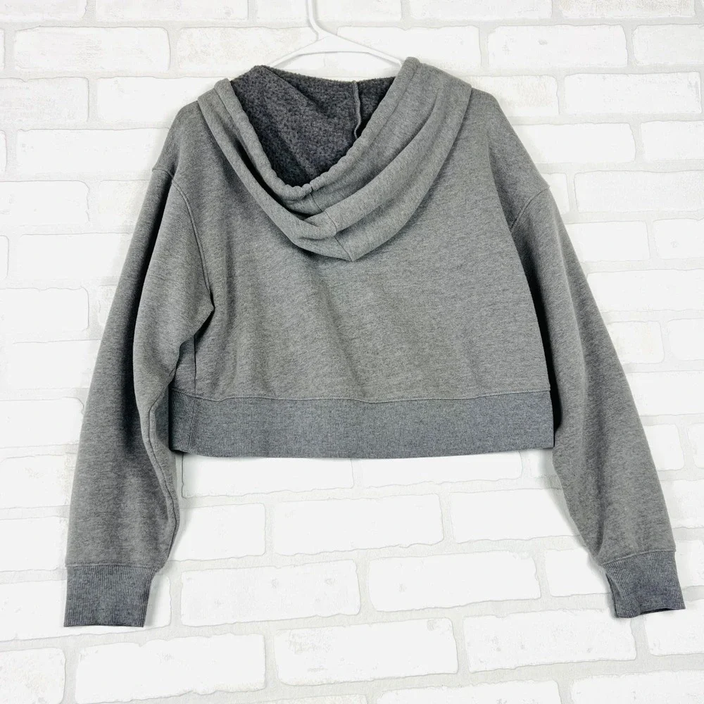 Gray Cropped‎ Hoodie Drawstring Pullover Long Sleeve Casual Comfy xS - Picture 7 of 12